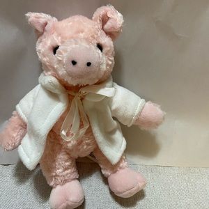 Pink Piggy Plush Doll Toy Stuffed Animal Pig 8" Lovey Curly Tail Soft In Coat